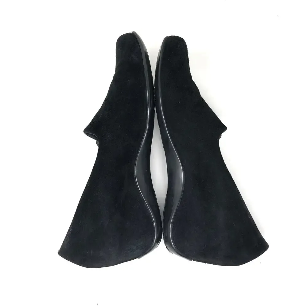 Aquatalia Violeta Wedge Loafer Womens Size 9 Black Suede‎ Comfort Heel